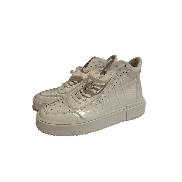 STUART WEITZMAN Ryan White Leather Sport Hi Top Sneakers Size 37.5/7.5 - Picture 2 of 7